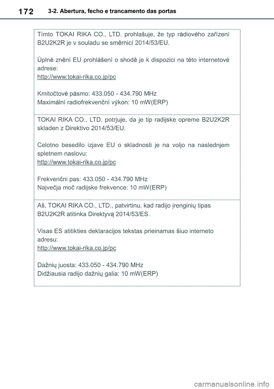 TOYOTA COROLLA HATCHBACK 2020  Manual de utilização (in Portuguese) 172������$�E�H�U�W�X�U�D���I�H�F�K�R��H��W�U�D�Q�F�D�P�H�Q�W�R��G�D�V��S�R�U�W�D�V 