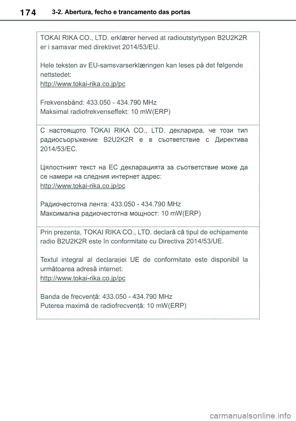 TOYOTA COROLLA HATCHBACK 2020  Manual de utilização (in Portuguese) 174������$�E�H�U�W�X�U�D���I�H�F�K�R��H��W�U�D�Q�F�D�P�H�Q�W�R��G�D�V��S�R�U�W�D�V 