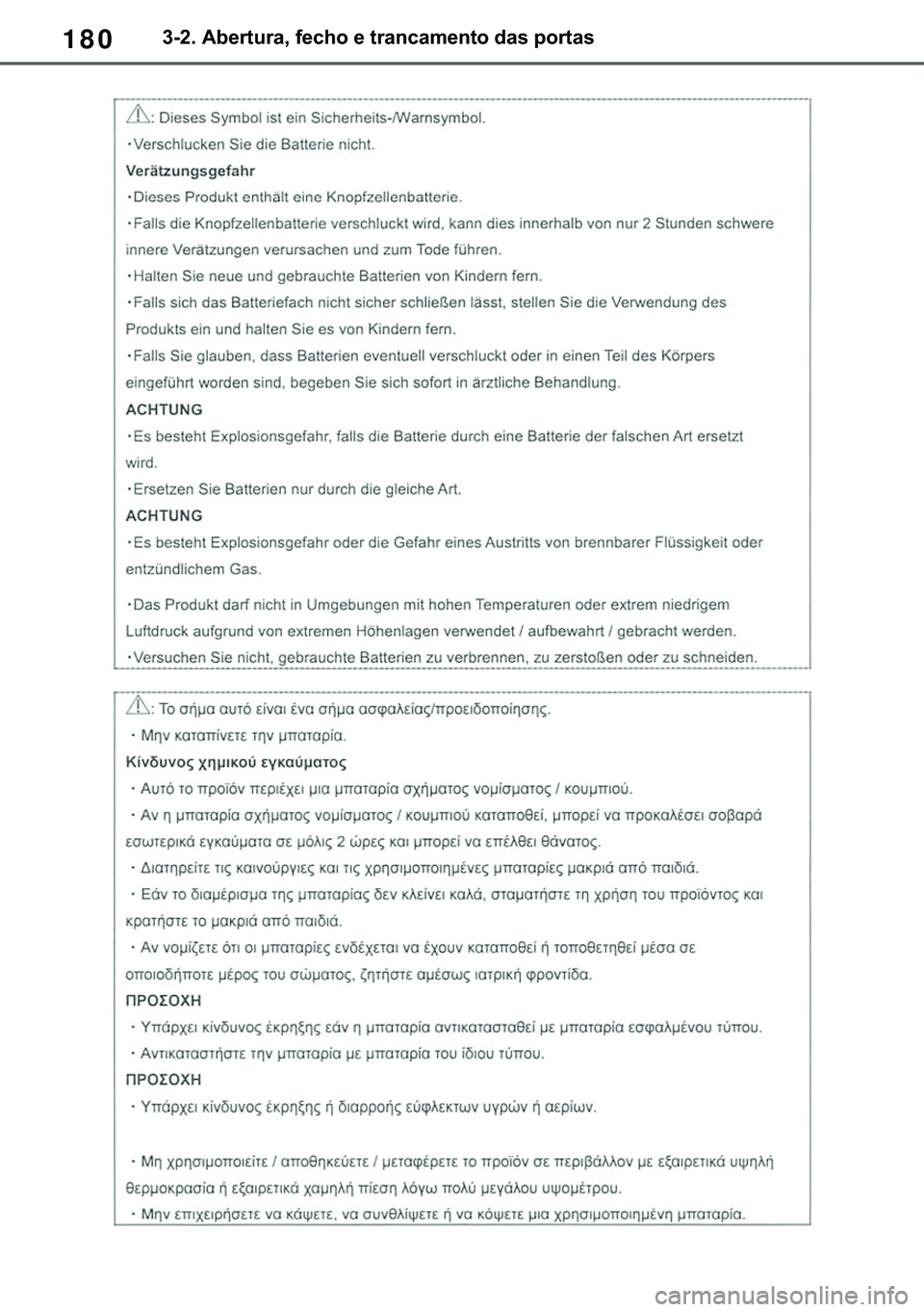 TOYOTA COROLLA HATCHBACK 2021  Manual de utilização (in Portuguese) 180������$�E�H�U�W�X�U�D���I�H�F�K�R��H��W�U�D�Q�F�D�P�H�Q�W�R��G�D�V��S�R�U�W�D�V 