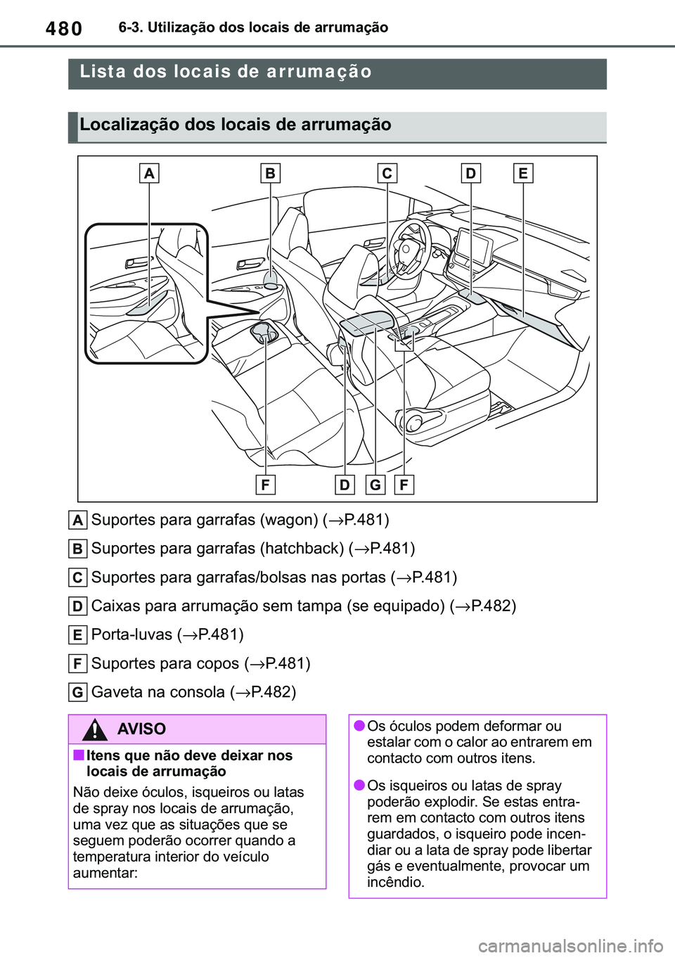 TOYOTA COROLLA HATCHBACK 2021  Manual de utilização (in Portuguese) 480������8�W�L�O�L�]�D�o�m�R��G�R�V��O�R�F�D�L�V��G�H��D�U�U�X�P�D�o�m�R
�����8�V�L�Q�J��W�K�H��V�W�R�U�D�J�H��I�H�D�W�X�U�H�V
�6�X�S�R�U�W�H�V��S�D�U�D��J�D�U�U�D�I�D�V���Z�D�J�R�