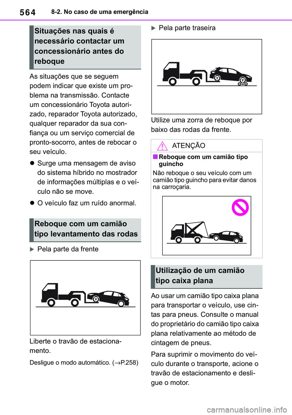 TOYOTA COROLLA HATCHBACK 2021  Manual de utilização (in Portuguese) 564������1�R��F�D�V�R��G�H��X�P�D��H�P�H�U�J�r�Q�F�L�D
�$�V��V�L�W�X�D�o�}�H�V��T�X�H��V�H��V�H�J�X�H�P�
�S�R�G�H�P��L�Q�G�L�F�D�U��T�X�H��H�[�L�V�W�H��X�P��S�U�R-
�E�O�H�P�D��Q�D�