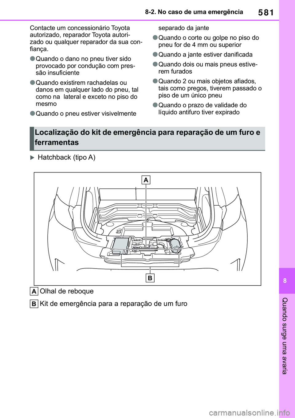 TOYOTA COROLLA HATCHBACK 2021  Manual de utilização (in Portuguese) 581
� ������1�R��F�D�V�R��G�H��X�P�D��H�P�H�U�J�r�Q�F�L�D
�4�X�D�Q�G�R��V�X�U�J�H��X�P�D��D�Y�D�U�L�D
�&�R�Q�W�D�F�W�H��X�P��F�R�Q�F�H�V�V�L�R�Q�i�U�L�R��7�R�\�R�W�D�
�D�X�W�R�U�L�]�D