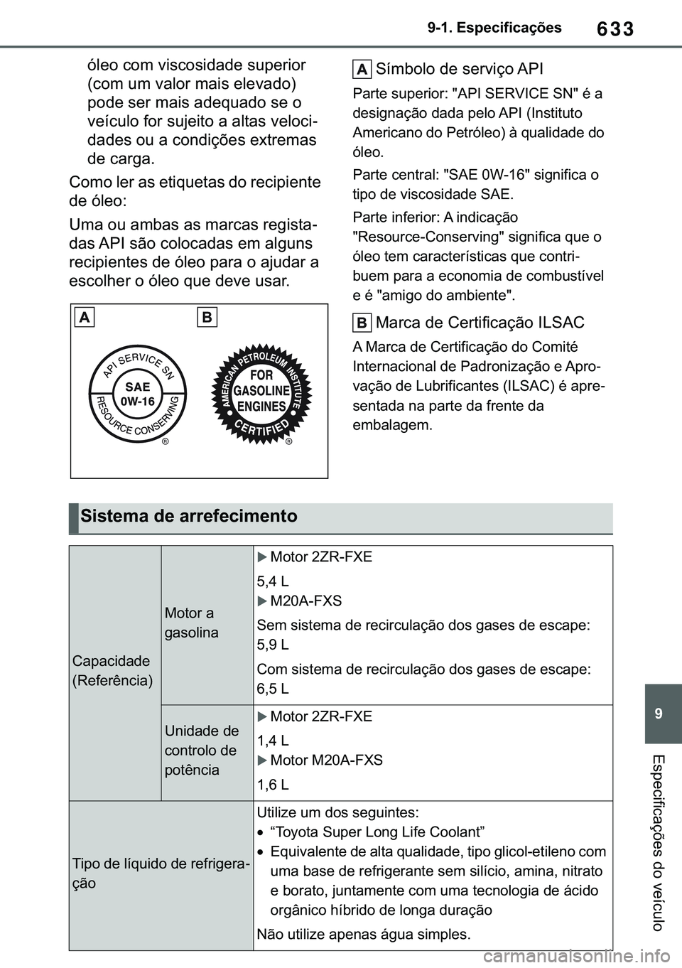 TOYOTA COROLLA HATCHBACK 2021  Manual de utilização (in Portuguese) 633
� ������(�V�S�H�F�L�I�L�F�D�o�}�H�V
�(�V�S�H�F�L�I�L�F�D�o�}�H�V��G�R��Y�H�t�F�X�O�R
�y�O�H�R��F�R�P��Y�L�V�F�R�V�L�G�D�G�H��V�X�S�H�U�L�R�U�
��F�R�P��X�P��Y�D�O�R�U��P�D�L�V��H�O