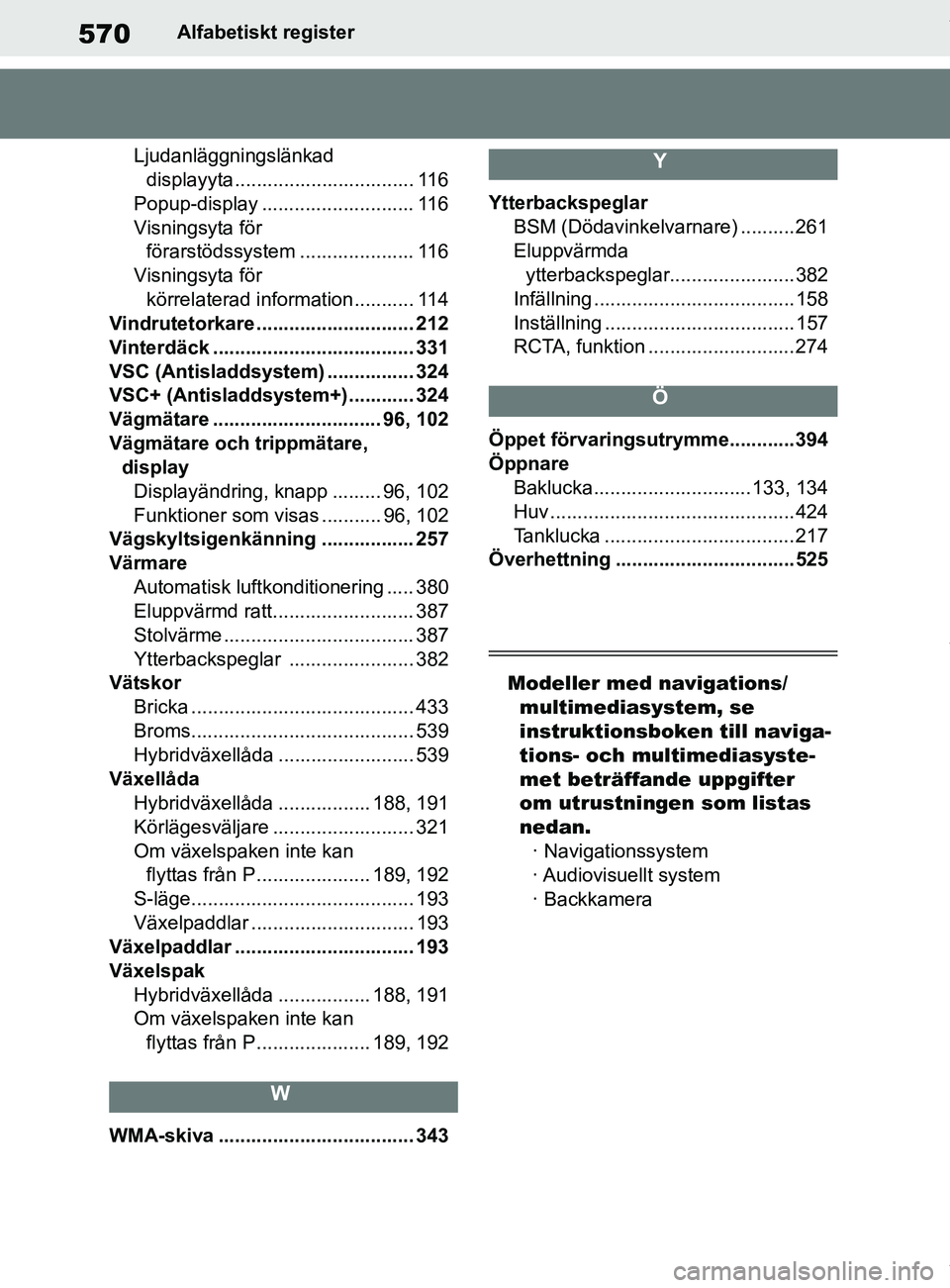 TOYOTA COROLLA HATCHBACK 2020 Bruksanvisningar (in Swedish) 570
OM12L35SEAlfabetisk
t register
Ljudanläggningslänkad displayyta................................. 116
Popup-display ......... ................... 116
Visningsyta för förarstödssystem ..... . TOYOTA COROLLA HATCHBACK 2020 Bruksanvisningar (in Swedish) 570
OM12L35SEAlfabetisk
t register
Ljudanläggningslänkad displayyta................................. 116
Popup-display ......... ................... 116
Visningsyta för förarstödssystem ..... .