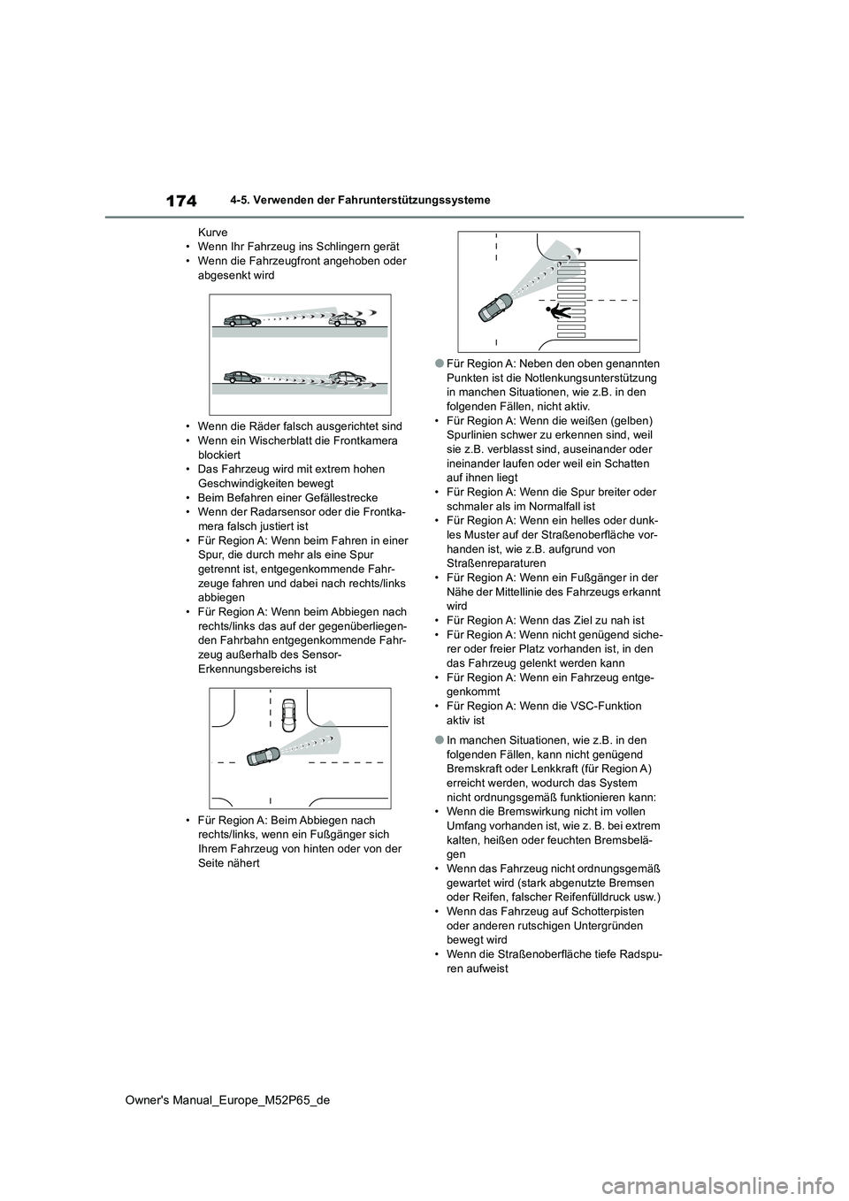 TOYOTA GR YARIS 2023 Betriebsanleitungen (in German) 174
Owner's Manual_Europe_M52P65_de
4-5. Verwenden der Fahrunterstützungssysteme
Kurve • Wenn Ihr Fahrzeug ins Schlingern gerät• Wenn die Fahrzeugfront angehoben oder
abgesenkt wird
• TOYOTA GR YARIS 2023 Betriebsanleitungen (in German) 174
Owner's Manual_Europe_M52P65_de
4-5. Verwenden der Fahrunterstützungssysteme
Kurve • Wenn Ihr Fahrzeug ins Schlingern gerät• Wenn die Fahrzeugfront angehoben oder
abgesenkt wird
•