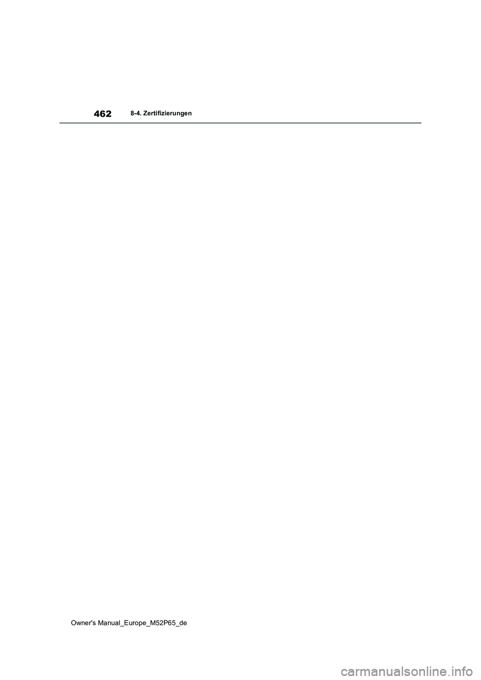 TOYOTA GR YARIS 2022  Betriebsanleitungen (in German) 462
Owner's Manual_Europe_M52P65_de
8-4. Zertifizierungen 
