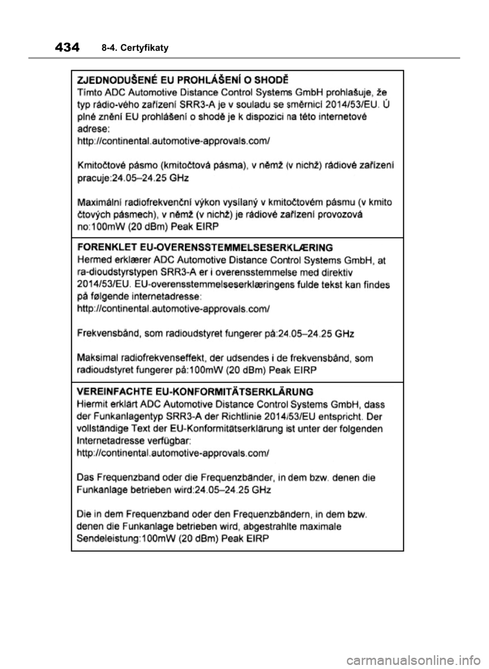 TOYOTA GR YARIS 2023 Instrukcja obsługi (in Polish) 4348-4. Certyfikaty
38 Yaris GR OM52P63E 11/14/22 4:36 PM Page 434 TOYOTA GR YARIS 2023 Instrukcja obsługi (in Polish) 4348-4. Certyfikaty
38 Yaris GR OM52P63E 11/14/22 4:36 PM Page 434