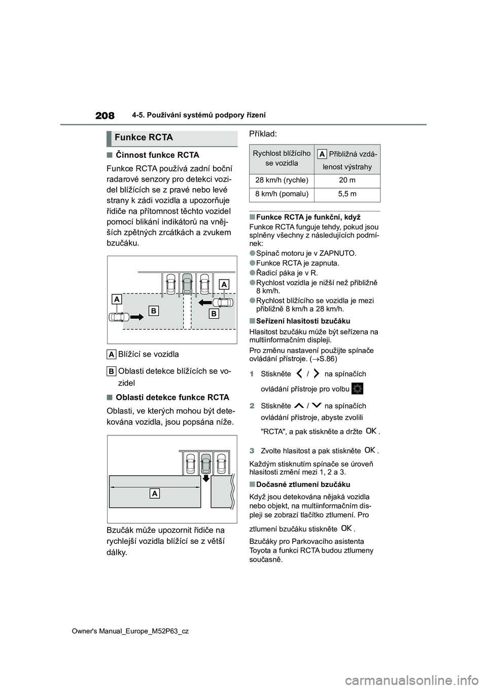 TOYOTA GR YARIS 2023  Návod na použití (in Czech) 208
Owner's Manual_Europe_M52P63_cz
4-5. Používání systémů podpory řízení
■Činnost funkce RCTA 
Funkce RCTA používá zadní boční  
radarové senzory pro detekci vozi-
del blíží