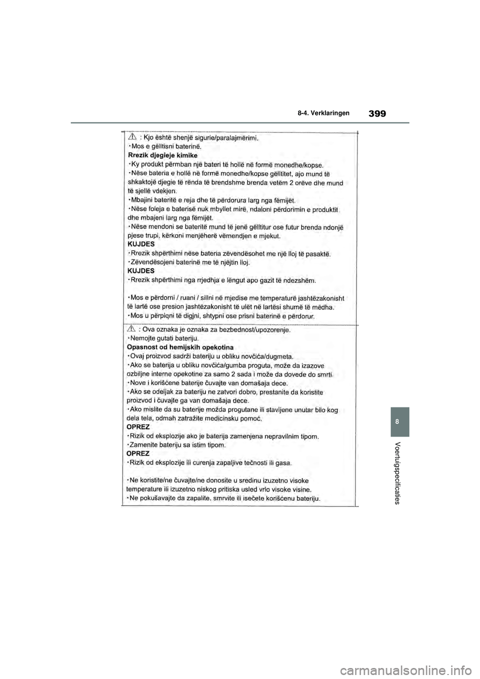 TOYOTA GR YARIS 2022  Instructieboekje (in Dutch) 399
8
YARIS(GR) handleiding_Europa_M52L09_nl
8-4. Verklaringen
Voertuigspecificaties
GR_Yaris_OM_Europe_OM52L09E.book  Page 399  Thursday, August 27, 2020  1:58 PM 