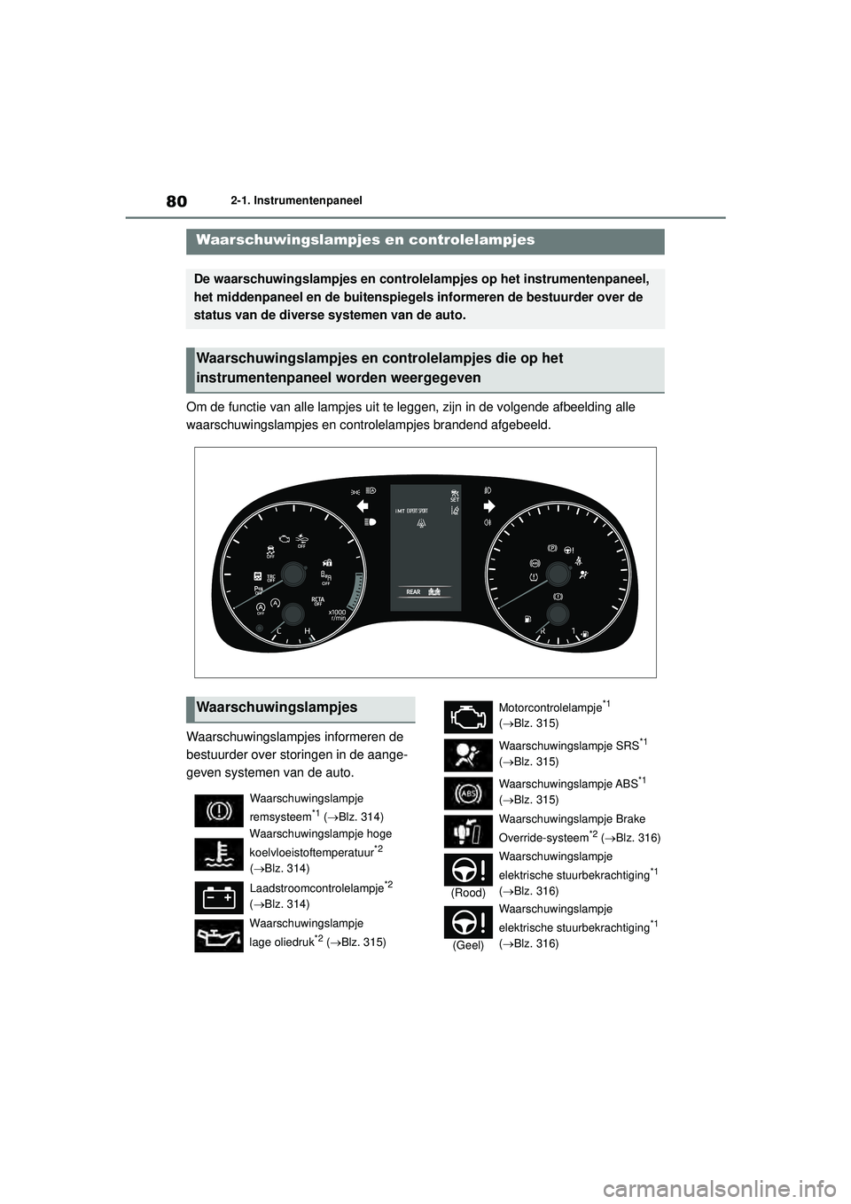 TOYOTA GR YARIS 2022 Instructieboekje (in Dutch) 80
YARIS(GR) handleiding_Europa_M52L09_nl
2-1. Instrumentenpaneel
2-1.Instrumentenpaneel
Om de functie van alle lampjes uit te leggen, zijn in de volgende afbeelding alle
waarschuwingslampjes en cont TOYOTA GR YARIS 2022 Instructieboekje (in Dutch) 80
YARIS(GR) handleiding_Europa_M52L09_nl
2-1. Instrumentenpaneel
2-1.Instrumentenpaneel
Om de functie van alle lampjes uit te leggen, zijn in de volgende afbeelding alle
waarschuwingslampjes en cont