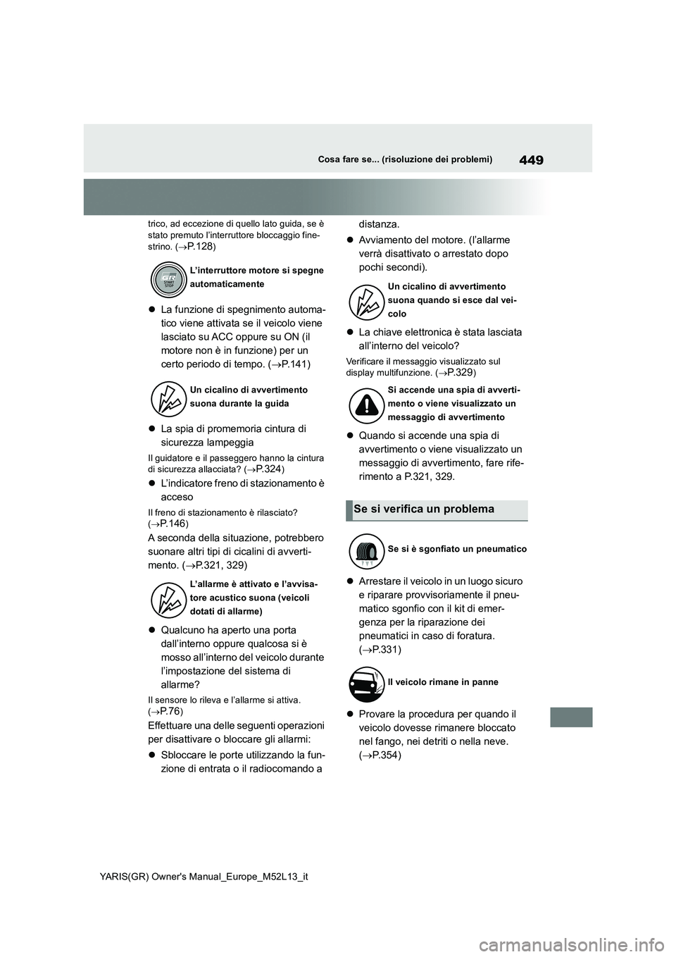 TOYOTA GR YARIS 2020 Manuale duso (in Italian) 449
YARIS(GR) Owners Manual_Europe_M52L13_it
Cosa fare se... (risoluzione dei problemi)
trico, ad eccezione di quello lato guida, se è stato premuto l’interruttore bloccaggio fine-
strino. ( TOYOTA GR YARIS 2020 Manuale duso (in Italian) 449
YARIS(GR) Owners Manual_Europe_M52L13_it
Cosa fare se... (risoluzione dei problemi)
trico, ad eccezione di quello lato guida, se è stato premuto l’interruttore bloccaggio fine-
strino. ( 