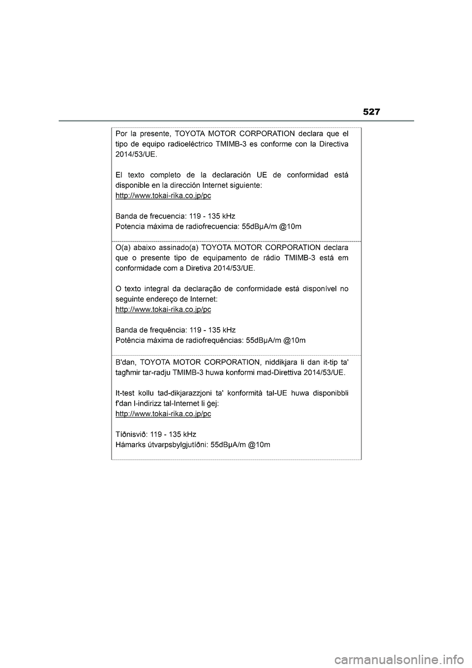 TOYOTA HIGHLANDER 2023  Manual del propietario (in Spanish) 527 