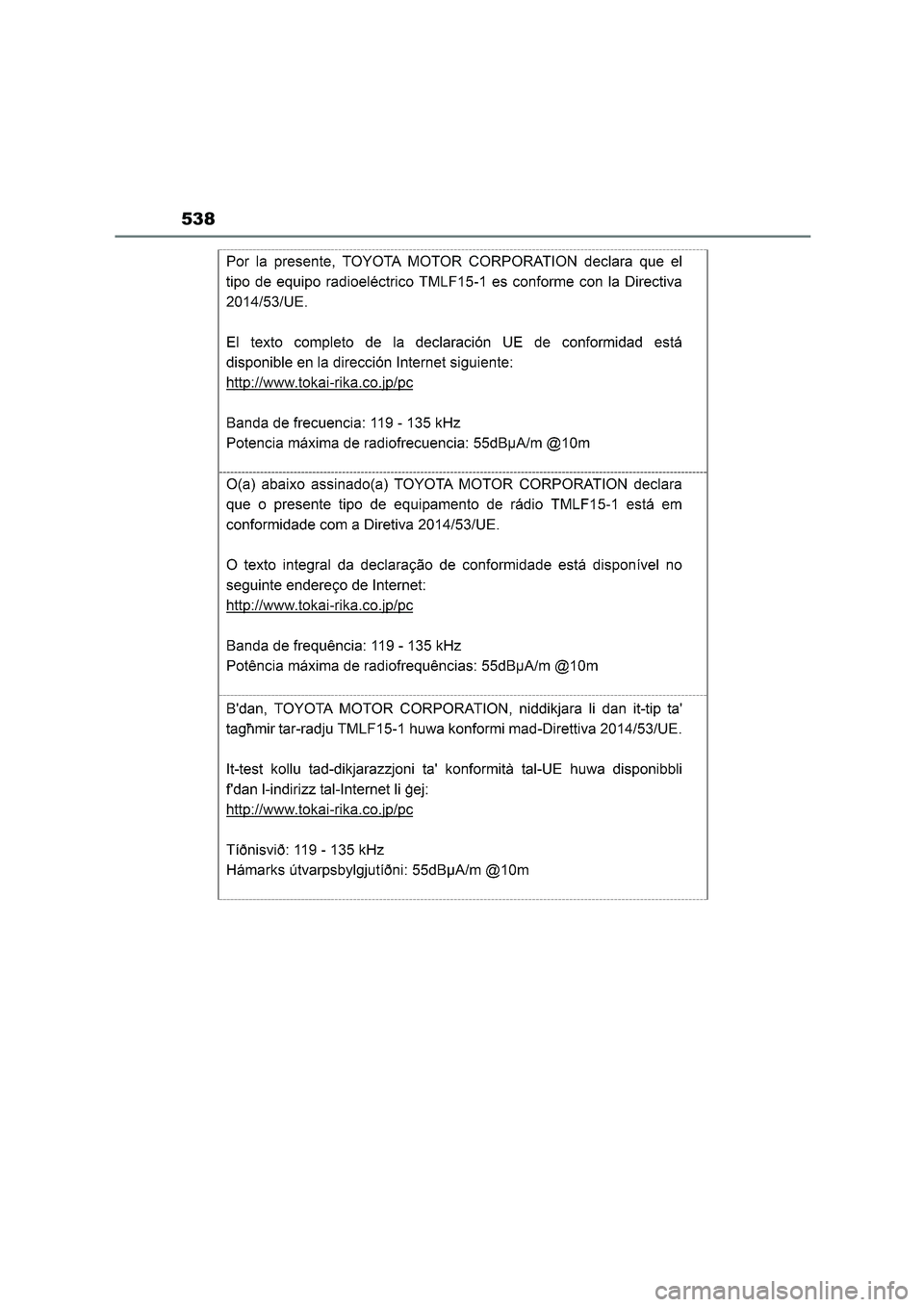 TOYOTA HIGHLANDER 2023  Manual del propietario (in Spanish) 538 