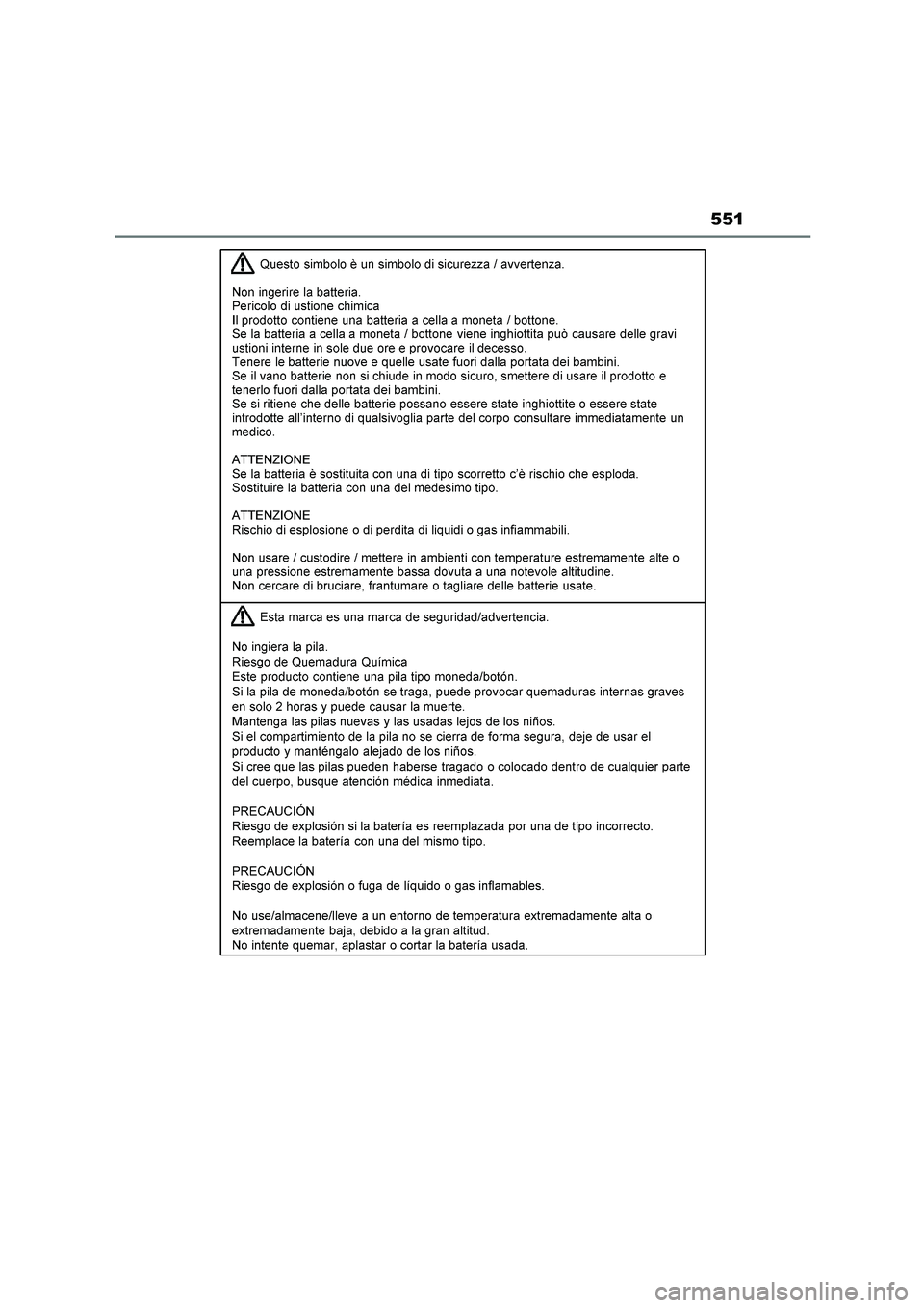 TOYOTA HIGHLANDER 2023  Manual del propietario (in Spanish) 551 