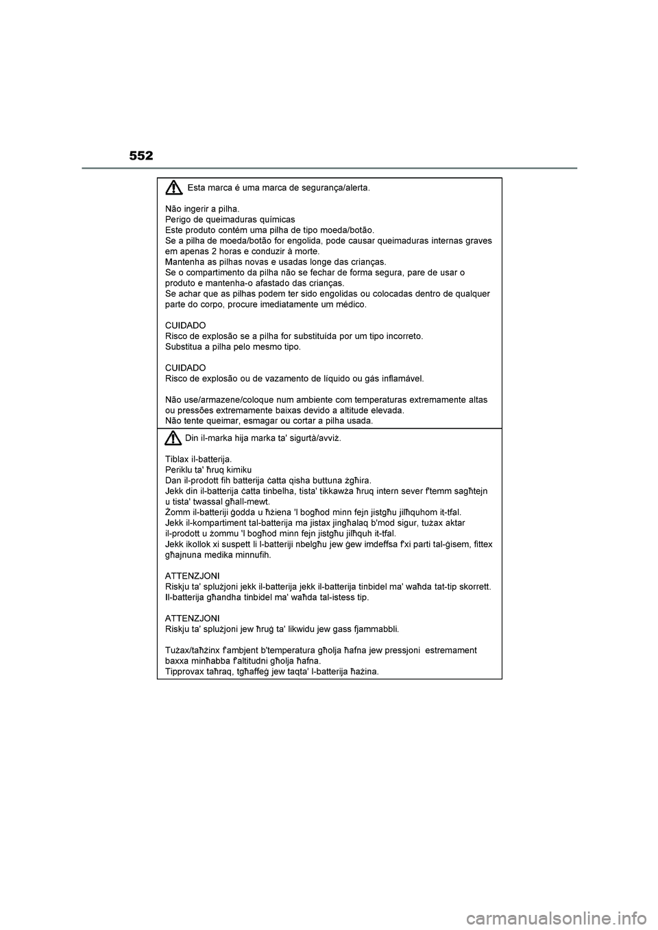 TOYOTA HIGHLANDER 2023  Manual del propietario (in Spanish) 552 