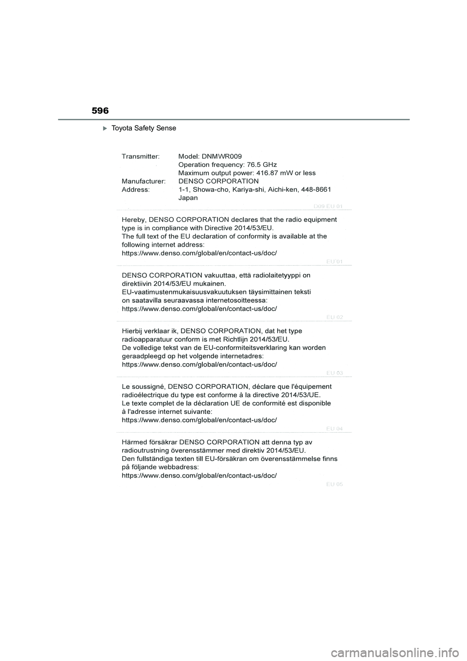 TOYOTA HIGHLANDER 2023  Manual del propietario (in Spanish) 596
Toyota Safety Sense 