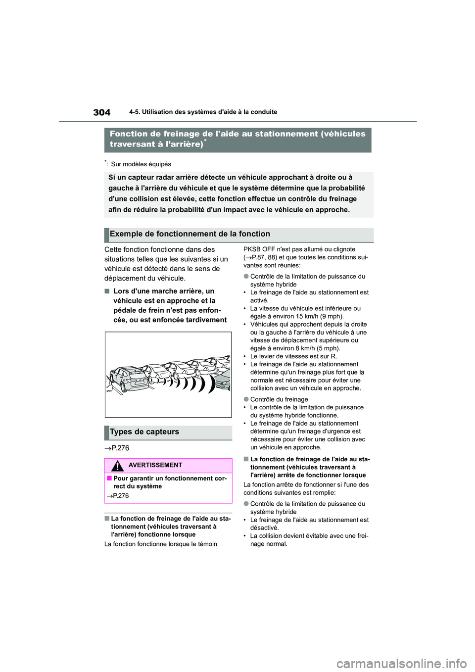 TOYOTA HIGHLANDER 2023 Manuel du propriétaire (in French) 3044-5. Utilisation des systèmes daide à la conduite
*: Sur modèles équipés
Cette fonction fonctionne dans des
situations telles que les suivantes si un
véhicule est détecté dans le sens d TOYOTA HIGHLANDER 2023 Manuel du propriétaire (in French) 3044-5. Utilisation des systèmes daide à la conduite
*: Sur modèles équipés
Cette fonction fonctionne dans des
situations telles que les suivantes si un
véhicule est détecté dans le sens d