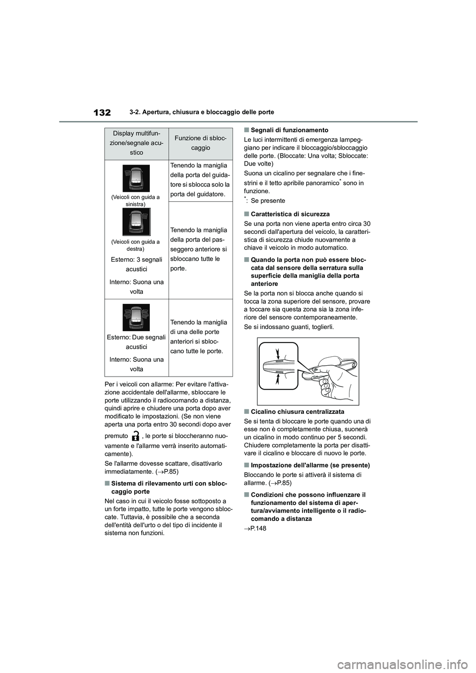 TOYOTA HIGHLANDER 2023 Manuale duso (in Italian) 1323-2. Apertura, chiusura e bloccaggio delle porte
Per i veicoli con allarme: Per evitare lattiva-
zione accidentale dellallarme, sbloccare le porte utilizzando il radiocomando a distanza,
qu TOYOTA HIGHLANDER 2023 Manuale duso (in Italian) 1323-2. Apertura, chiusura e bloccaggio delle porte
Per i veicoli con allarme: Per evitare lattiva-
zione accidentale dellallarme, sbloccare le porte utilizzando il radiocomando a distanza,
qu