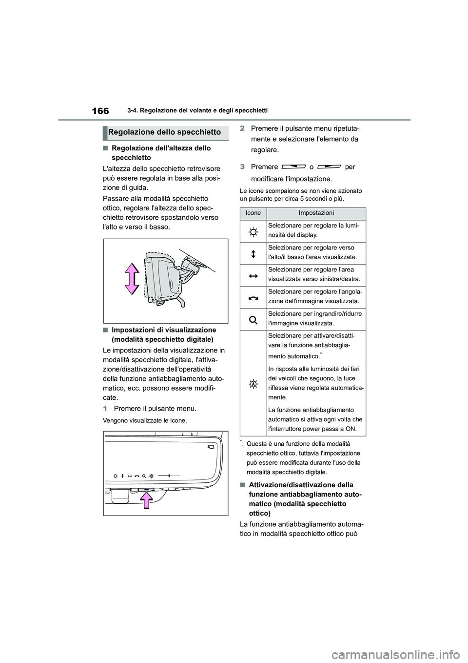 TOYOTA HIGHLANDER 2023 Manuale duso (in Italian) 1663-4. Regolazione del volante e degli specchietti
■Regolazione dellaltezza dello
specchietto
Laltezza dello specchietto retrovisore
può essere regolata in base alla posi-
zione di guida.
TOYOTA HIGHLANDER 2023 Manuale duso (in Italian) 1663-4. Regolazione del volante e degli specchietti
■Regolazione dellaltezza dello
specchietto
Laltezza dello specchietto retrovisore
può essere regolata in base alla posi-
zione di guida.