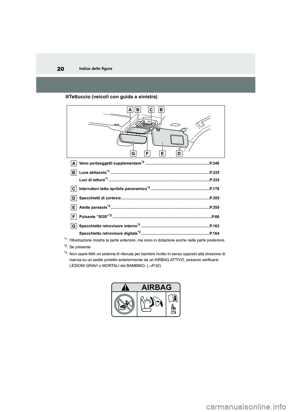 TOYOTA HIGHLANDER 2023 Manuale duso (in Italian) 20Indice delle figure
■Tettuccio (veicoli con guida a sinistra)
Vano portaoggetti supplementare*2...........................................................P.340
Luce abitacolo*1................... TOYOTA HIGHLANDER 2023 Manuale duso (in Italian) 20Indice delle figure
■Tettuccio (veicoli con guida a sinistra)
Vano portaoggetti supplementare*2...........................................................P.340
Luce abitacolo*1...................