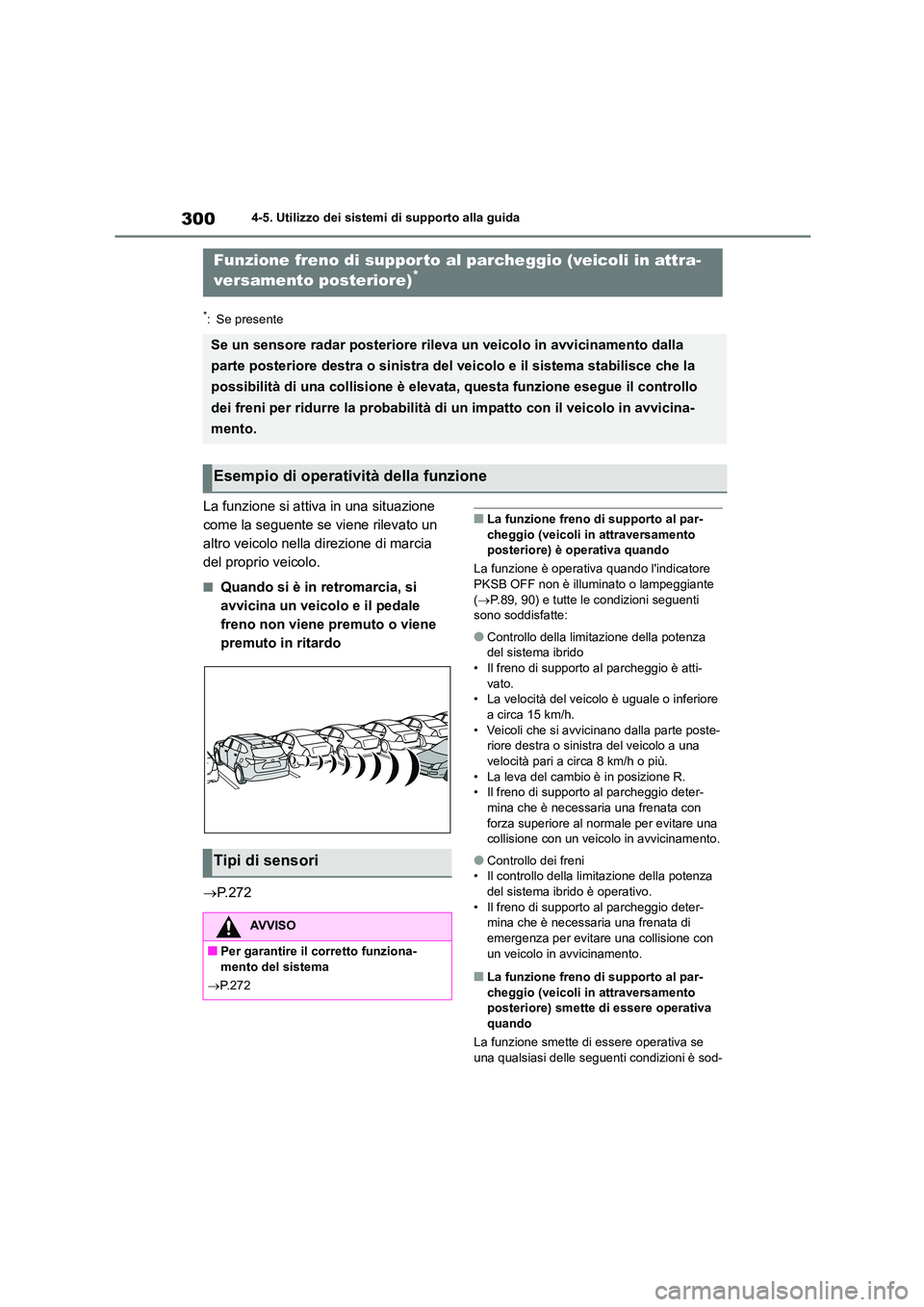 TOYOTA HIGHLANDER 2023  Manuale duso (in Italian) 3004-5. Utilizzo dei sistemi di supporto alla guida
*: Se presente
La funzione si attiva in una situazione  
come la seguente se viene rilevato un 
altro veicolo nella direzione di marcia 
del proprio