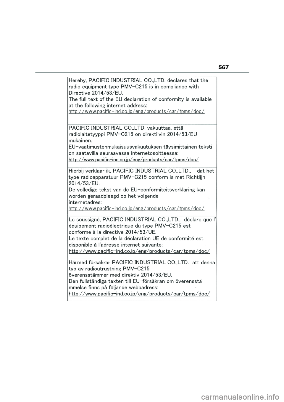 TOYOTA HIGHLANDER 2023  Manuale duso (in Italian) 567 