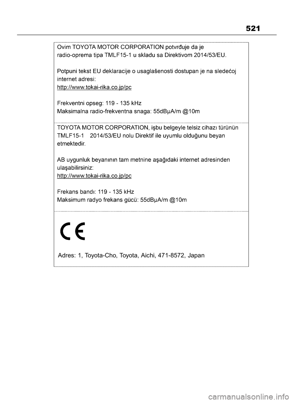 TOYOTA HIGHLANDER 2023 Instrukcja obsługi (in Polish) 521
Adres: 1, Toyota-Cho, Toyota, Aichi, 471-8572, Japan
2 Highlander HV OM48G81E 2/2/23 1:24 PM Page 521 TOYOTA HIGHLANDER 2023 Instrukcja obsługi (in Polish) 521
Adres: 1, Toyota-Cho, Toyota, Aichi, 471-8572, Japan
2 Highlander HV OM48G81E 2/2/23 1:24 PM Page 521