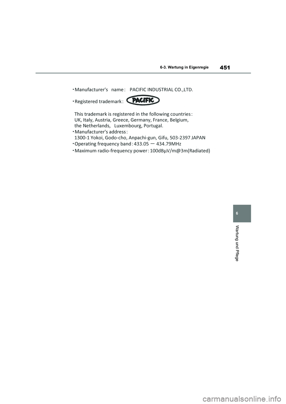 TOYOTA HIGHLANDER 2021  Betriebsanleitungen (in German) 451
6 
6-3. Wartung in Eigenregie
Wartung und Pflege 