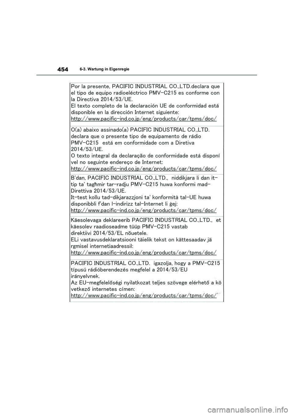TOYOTA HIGHLANDER 2021  Betriebsanleitungen (in German) 4546-3. Wartung in Eigenregie 