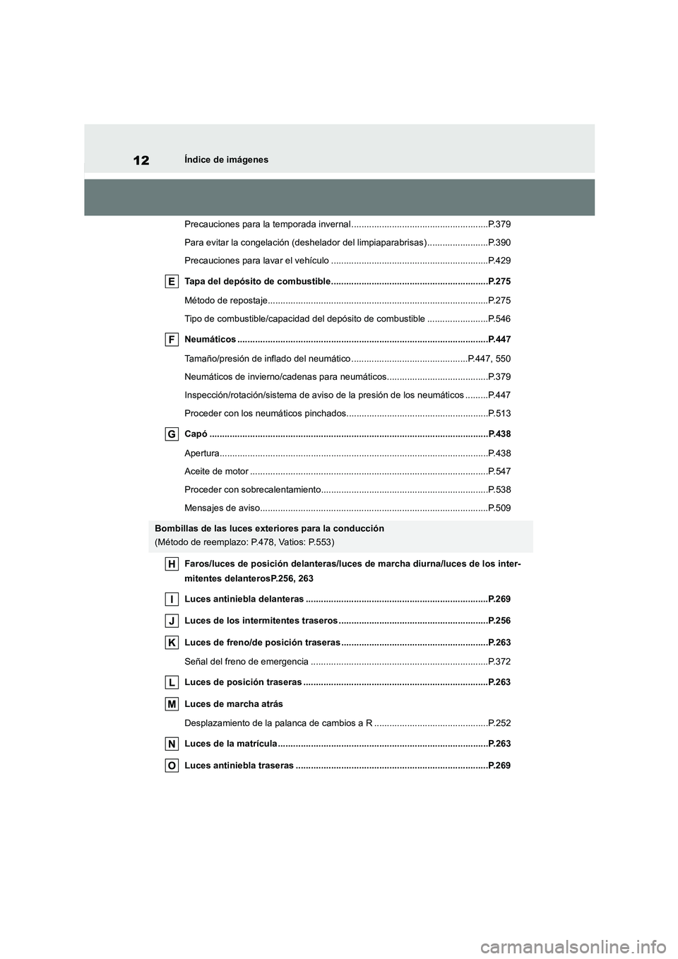 TOYOTA HIGHLANDER 2022 Manual del propietario (in Spanish) 12Índice de imágenes
Precauciones para la temporada invernal ......................................................P.379
Para evitar la congelación (deshel ador del limpiaparabrisas) ............ TOYOTA HIGHLANDER 2022 Manual del propietario (in Spanish) 12Índice de imágenes
Precauciones para la temporada invernal ......................................................P.379
Para evitar la congelación (deshel ador del limpiaparabrisas) ............
