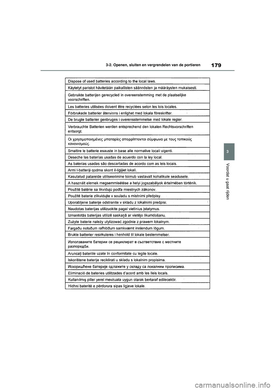 TOYOTA HIGHLANDER 2021  Instructieboekje (in Dutch) 179
3
3-2. Openen, sluiten en vergrendelen van de portieren
Voordat u gaat rijden
Highlander-Hybrid_OM_Europe_OM48M
30E_1_2110.book  Page 179  Wednesday, August 4, 2021  2:39 PM 