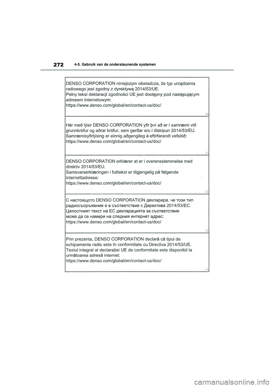 TOYOTA HIGHLANDER 2021 Instructieboekje (in Dutch) 2724-5. Gebruik van de ondersteunende systemen
Highlander-Hybrid_OM_Europe_OM48M30E_1_2110.book Page 272 Wednesday, August 4, 2021 2:39 PM TOYOTA HIGHLANDER 2021 Instructieboekje (in Dutch) 2724-5. Gebruik van de ondersteunende systemen
Highlander-Hybrid_OM_Europe_OM48M30E_1_2110.book Page 272 Wednesday, August 4, 2021 2:39 PM