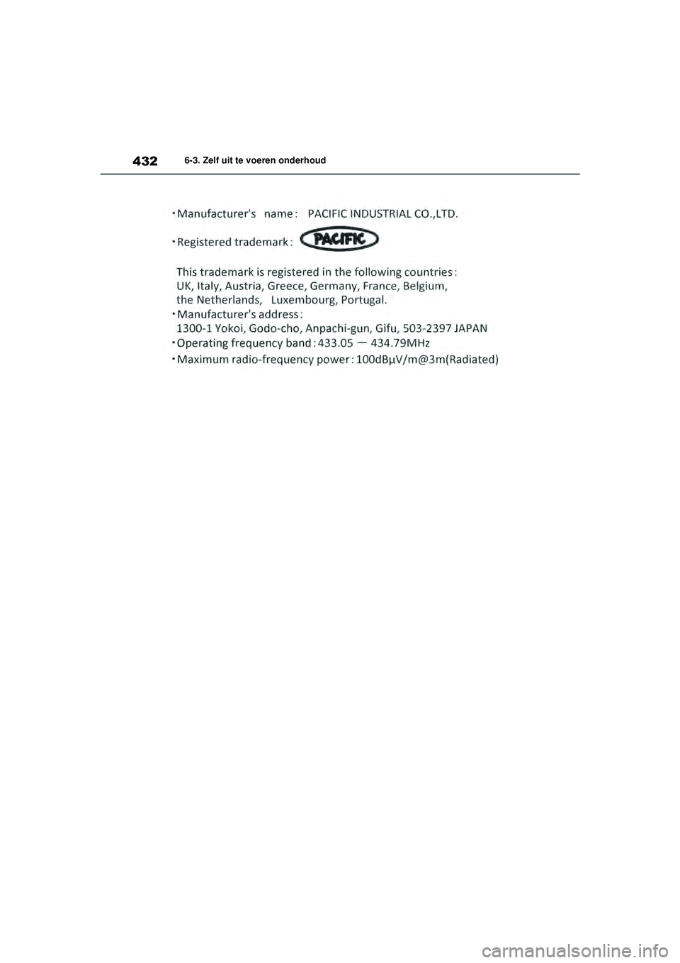TOYOTA HIGHLANDER 2021  Instructieboekje (in Dutch) 4326-3. Zelf uit te voeren onderhoud
Highlander-Hybrid_OM_Europe_OM48M30E_1_2110.book  Page 432  Wednesday, August 4, 2021  2:39 PM 