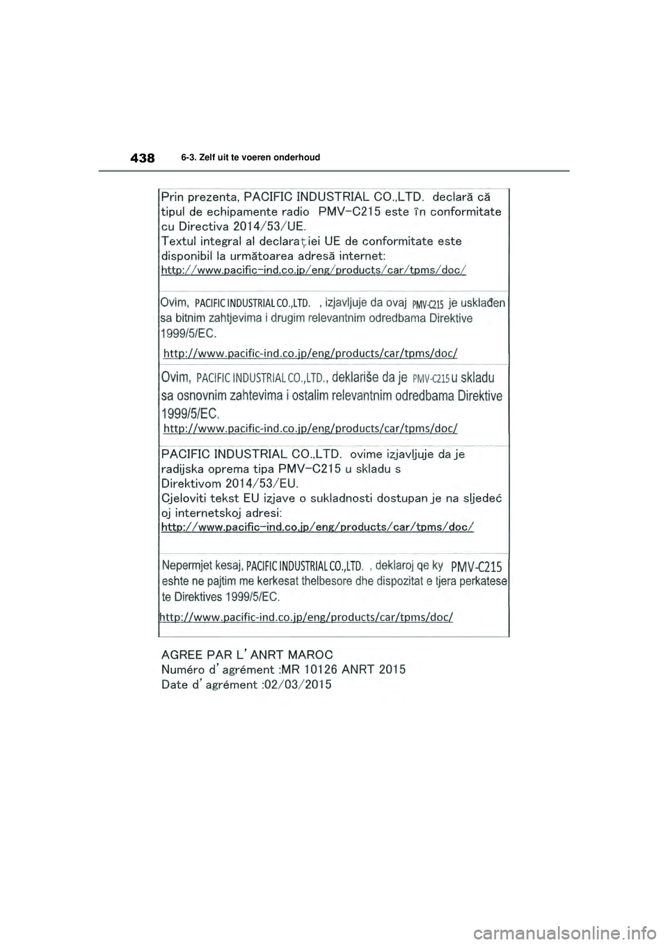 TOYOTA HIGHLANDER 2021  Instructieboekje (in Dutch) 4386-3. Zelf uit te voeren onderhoud
Highlander-Hybrid_OM_Europe_OM48M30E_1_2110.book  Page 438  Wednesday, August 4, 2021  2:39 PM 
