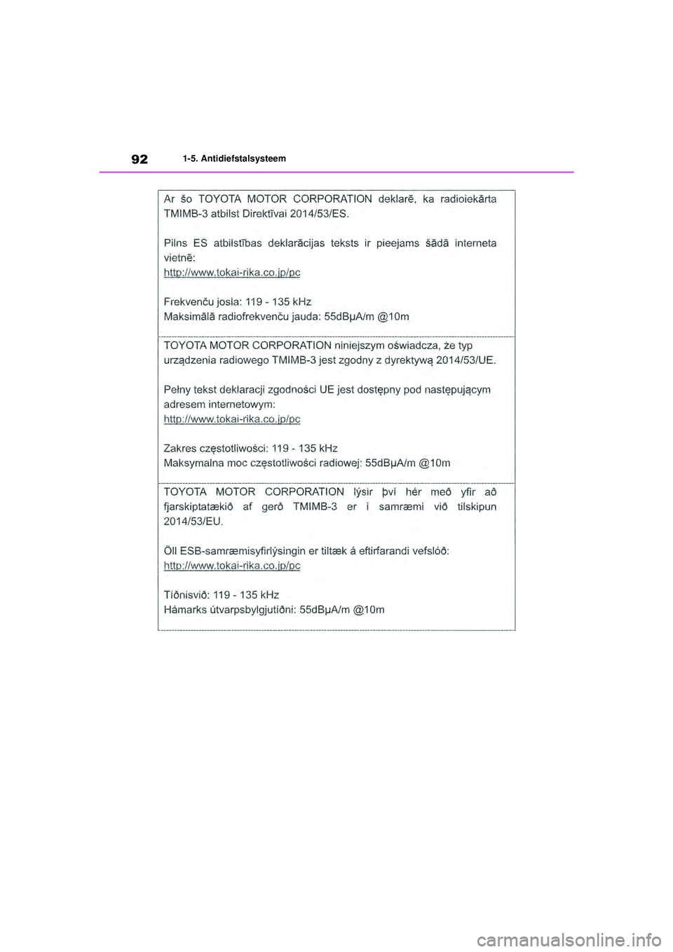TOYOTA HIGHLANDER 2021  Instructieboekje (in Dutch) 921-5. Antidiefstalsysteem
Highlander-Hybrid_OM_Europe_OM48M30E_1_2110.book  Page 92  Wednesday, August 4, 2021  2:39 PM 