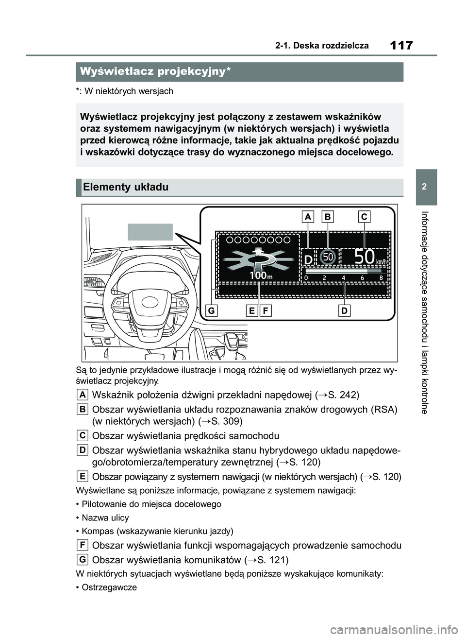 TOYOTA HIGHLANDER 2021  Instrukcja obsługi (in Polish) *: W niektórych wersjach
Sà to jedynie przyk∏adowe ilustracje i mogà ró˝niç si´ od wyÊwietlanych przez wy-
Êwietlacz projekcyjny.
Wskaênik po∏o˝enia dêwigni przek∏adni nap´dowej (S
