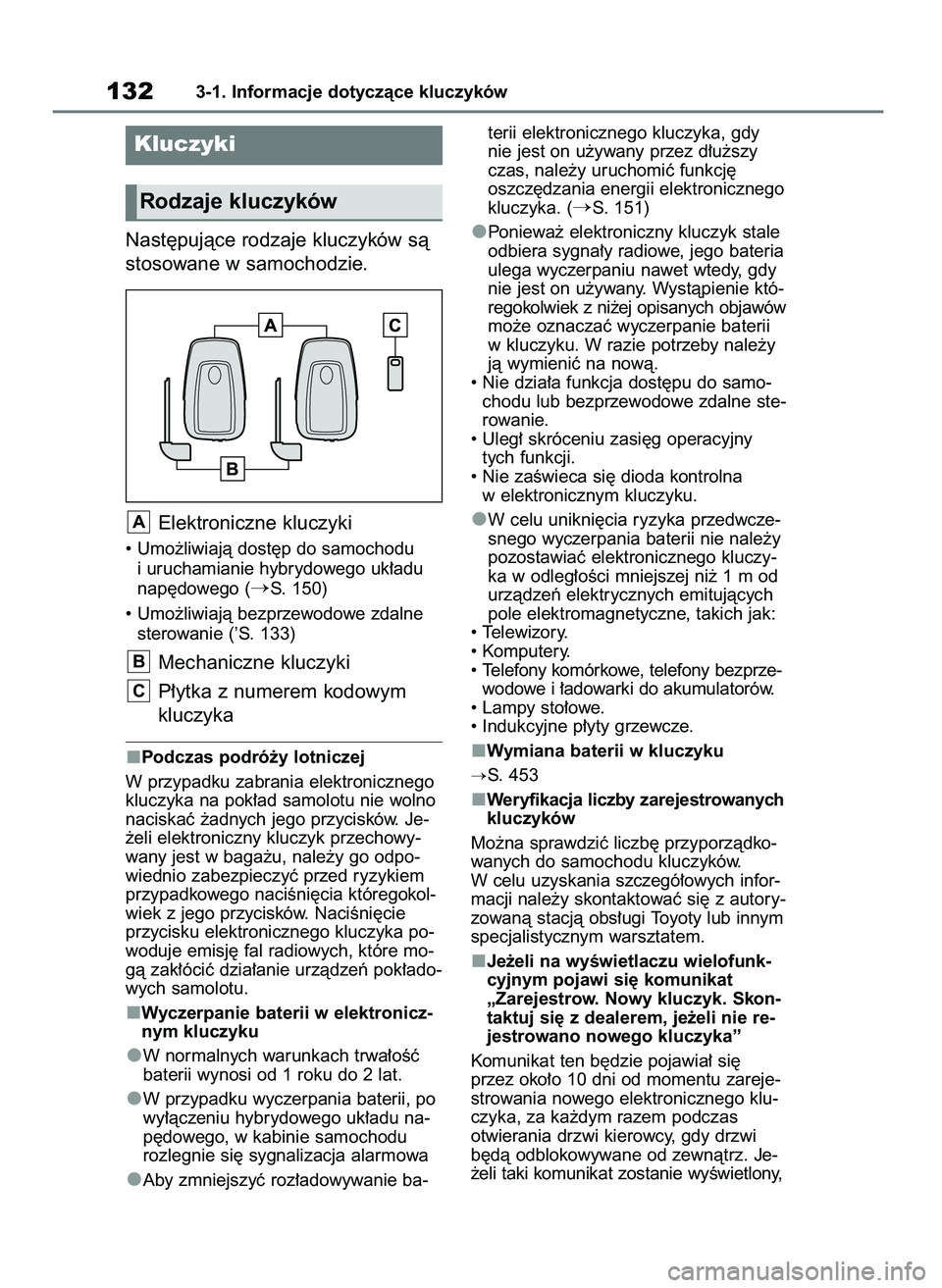TOYOTA HIGHLANDER 2021  Instrukcja obsługi (in Polish) Nast´pujàce rodzaje kluczyków sà
stosowane w samochodzie.
Elektroniczne kluczyki
• Umo˝liwiajà dost´p do samochodu
i uruchamianie hybrydowego uk∏adu
nap´dowego (
S. 150)
• Umo˝liwiajà