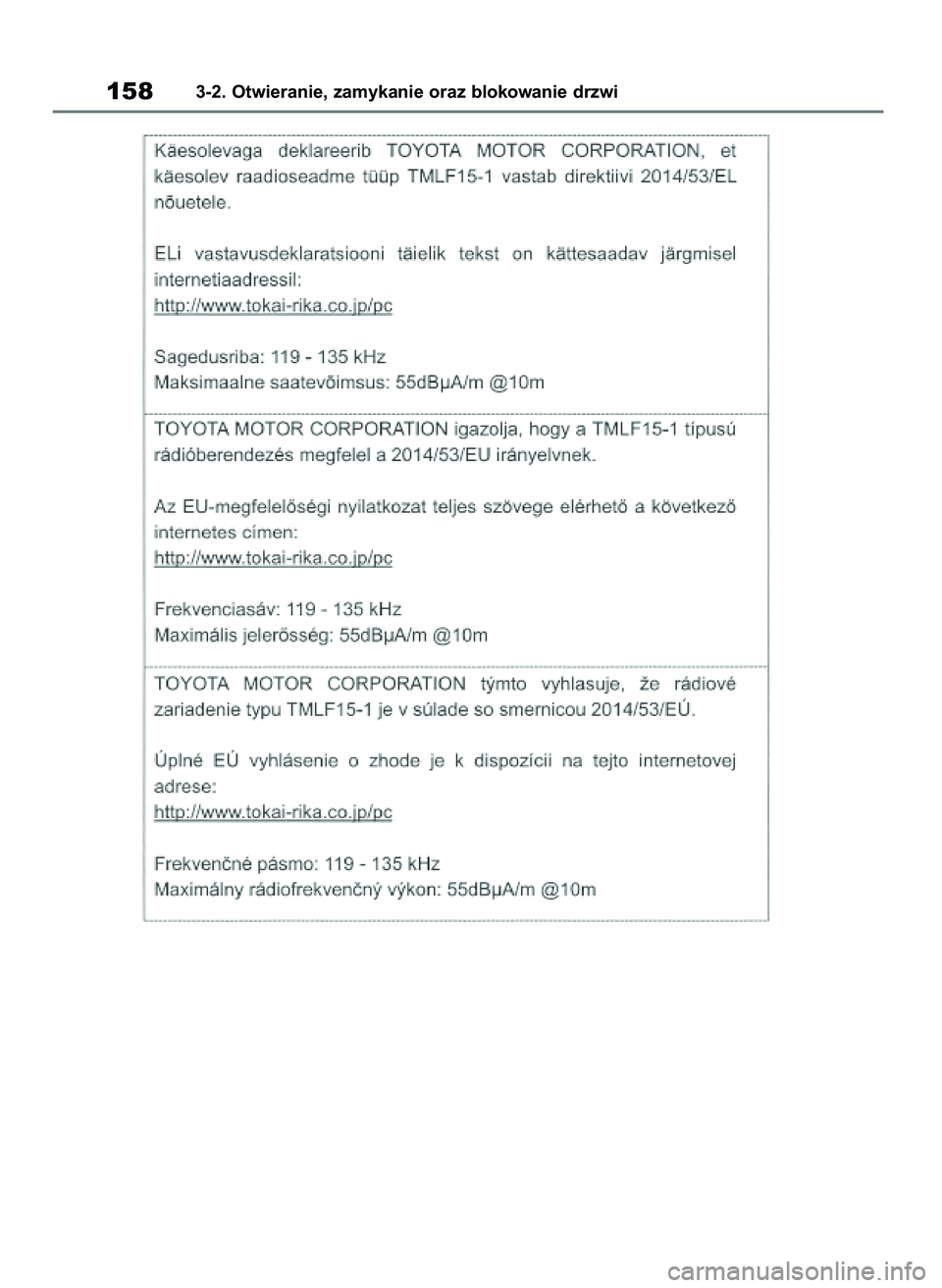 TOYOTA HIGHLANDER 2021  Instrukcja obsługi (in Polish) 1583-2. Otwieranie, zamykanie oraz blokowanie drzwi
56 Highlander HV OM48M30E  29/11/21  14:32  Page 158 