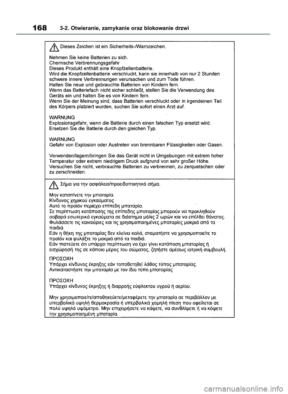 TOYOTA HIGHLANDER 2021  Instrukcja obsługi (in Polish) 1683-2. Otwieranie, zamykanie oraz blokowanie drzwi
56 Highlander HV OM48M30E  29/11/21  14:32  Page 168 