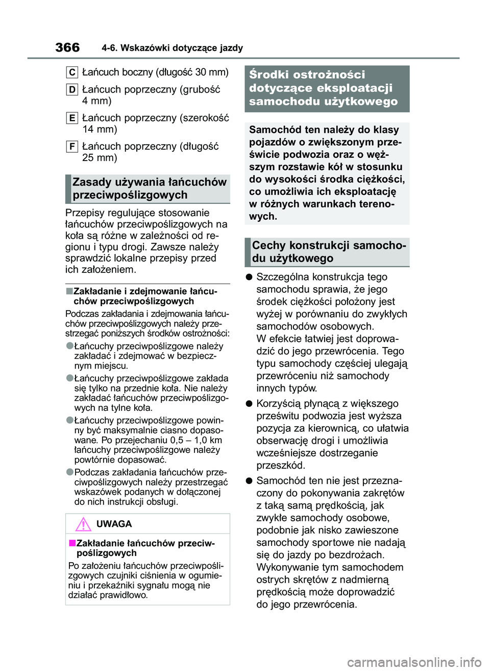 TOYOTA HIGHLANDER 2021 Instrukcja obsługi (in Polish) ¸aƒcuch boczny (d∏ugoÊç 30 mm)
¸aƒcuch poprzeczny (gruboÊç
4 mm)
¸aƒcuch poprzeczny (szerokoÊç
14 mm)
¸aƒcuch poprzeczny (d∏ugoÊç
25 mm)
Przepisy regulujàce stosowanie
∏aƒcuch TOYOTA HIGHLANDER 2021 Instrukcja obsługi (in Polish) ¸aƒcuch boczny (d∏ugoÊç 30 mm)
¸aƒcuch poprzeczny (gruboÊç
4 mm)
¸aƒcuch poprzeczny (szerokoÊç
14 mm)
¸aƒcuch poprzeczny (d∏ugoÊç
25 mm)
Przepisy regulujàce stosowanie
∏aƒcuch