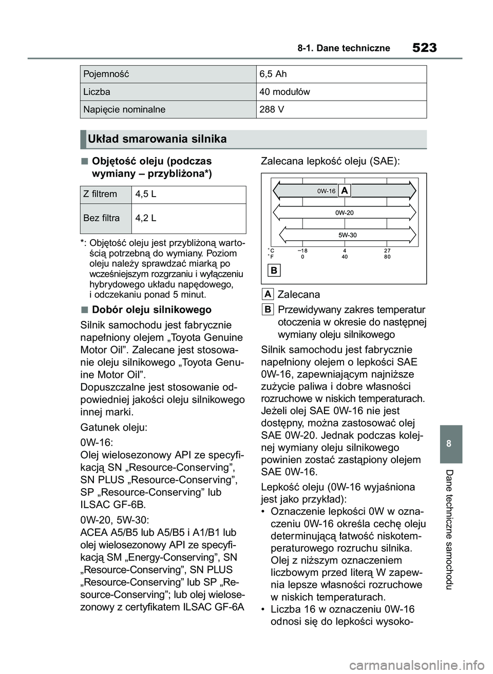 TOYOTA HIGHLANDER 2021 Instrukcja obsługi (in Polish) Obj´toÊç oleju (podczas
wymiany – przybli˝ona*)
*: Obj´toÊç oleju jest przybli˝onà war to-
Êcià potrzebnà do wymiany. Poziom
oleju nale˝y sprawdzaç miarkà po
wczeÊniejszym rozgrzaniu TOYOTA HIGHLANDER 2021 Instrukcja obsługi (in Polish) Obj´toÊç oleju (podczas
wymiany – przybli˝ona*)
*: Obj´toÊç oleju jest przybli˝onà war to-
Êcià potrzebnà do wymiany. Poziom
oleju nale˝y sprawdzaç miarkà po
wczeÊniejszym rozgrzaniu