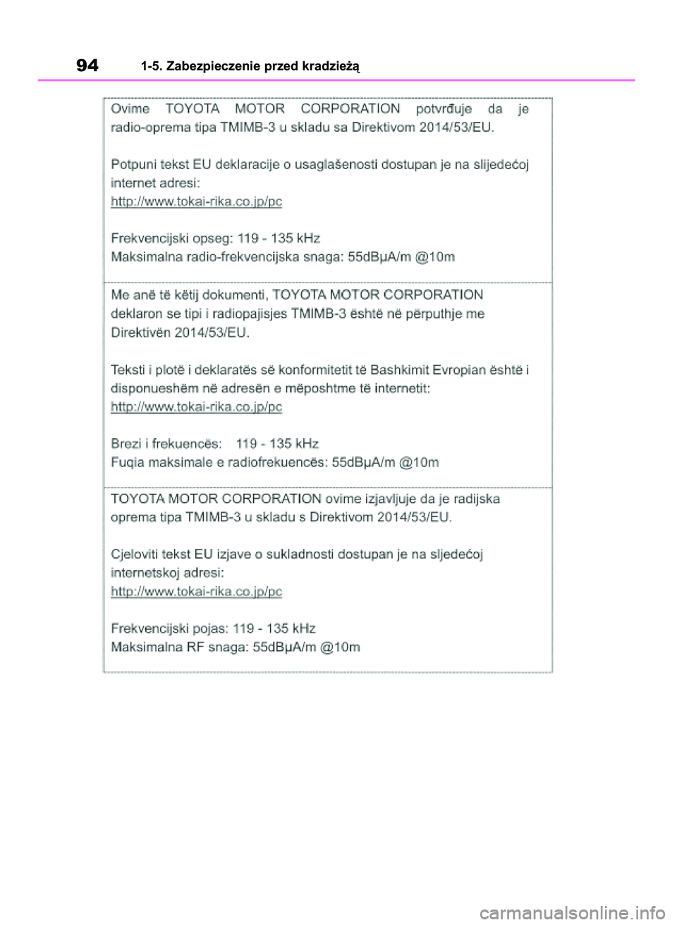 TOYOTA HIGHLANDER 2021  Instrukcja obsługi (in Polish) 941-5. Zabezpieczenie przed kradzie˝à
56 Highlander HV OM48M30E  29/11/21  14:31  Page 94 