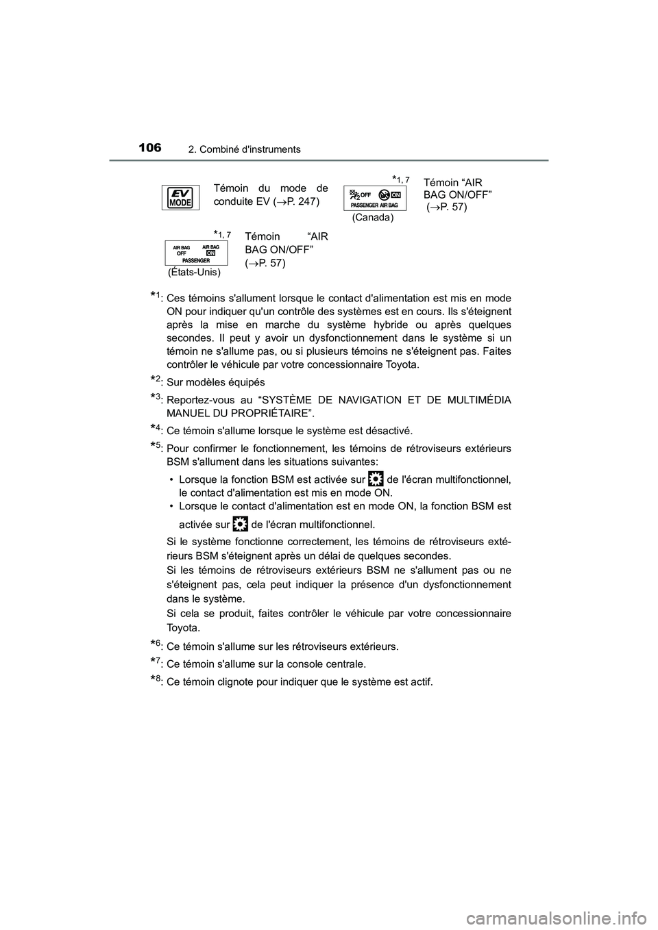 TOYOTA HIGHLANDER HYBRID 2018 Manuel du propriétaire (in French) 1062. Combiné dinstruments
HIGHLANDER_HV_D_OM0E032D
*1: Ces témoins sallument lorsque le contact dalimentation est mis en mode
ON pour indiquer quun contrôle des s ystèmes est en cours. Ils s TOYOTA HIGHLANDER HYBRID 2018 Manuel du propriétaire (in French) 1062. Combiné dinstruments
HIGHLANDER_HV_D_OM0E032D
*1: Ces témoins sallument lorsque le contact dalimentation est mis en mode
ON pour indiquer quun contrôle des s ystèmes est en cours. Ils s