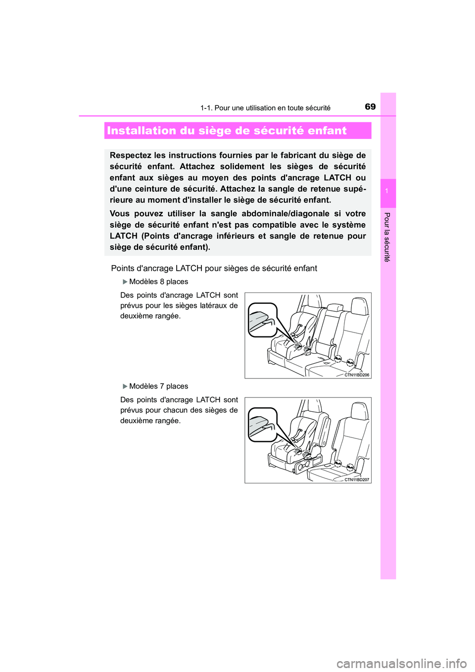 TOYOTA HIGHLANDER HYBRID 2018 Manuel du propriétaire (in French) 691-1. Pour une utilisation en toute sécurité
1
Pour la sécurité
HIGHLANDER_HV_D_OM0E032D
Points dancrage LATCH pour sièges de sécurité enfant
Modèles 8 places
Des points dancrage LATCH TOYOTA HIGHLANDER HYBRID 2018 Manuel du propriétaire (in French) 691-1. Pour une utilisation en toute sécurité
1
Pour la sécurité
HIGHLANDER_HV_D_OM0E032D
Points dancrage LATCH pour sièges de sécurité enfant
Modèles 8 places
Des points dancrage LATCH