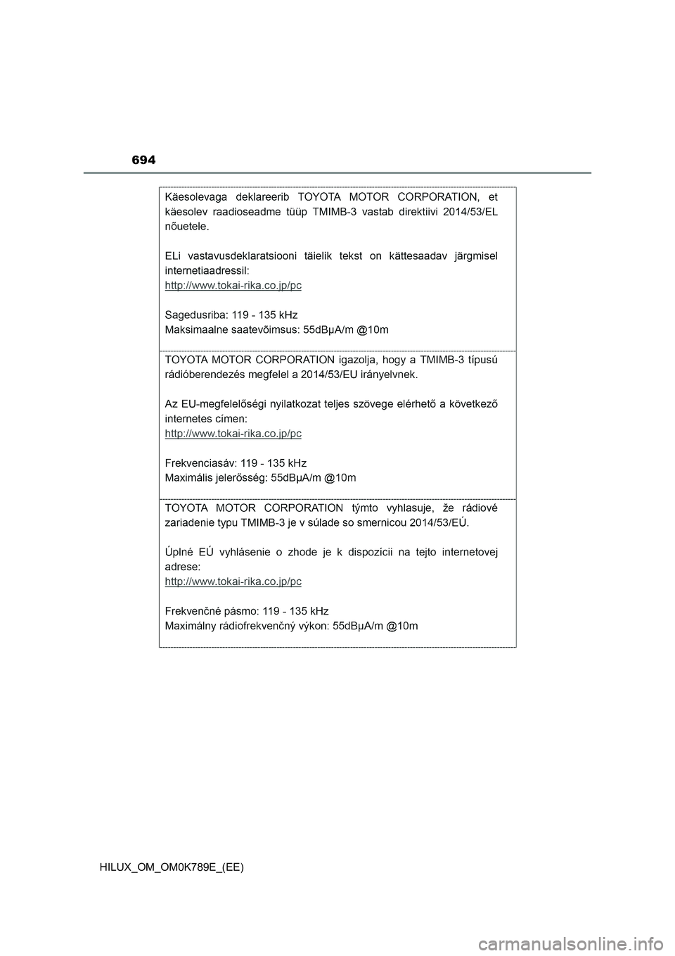 TOYOTA HILUX 2023 Owners Manual 694
HILUX_OM_OM0K789E_(EE) TOYOTA HILUX 2023 Owners Manual 694
HILUX_OM_OM0K789E_(EE)