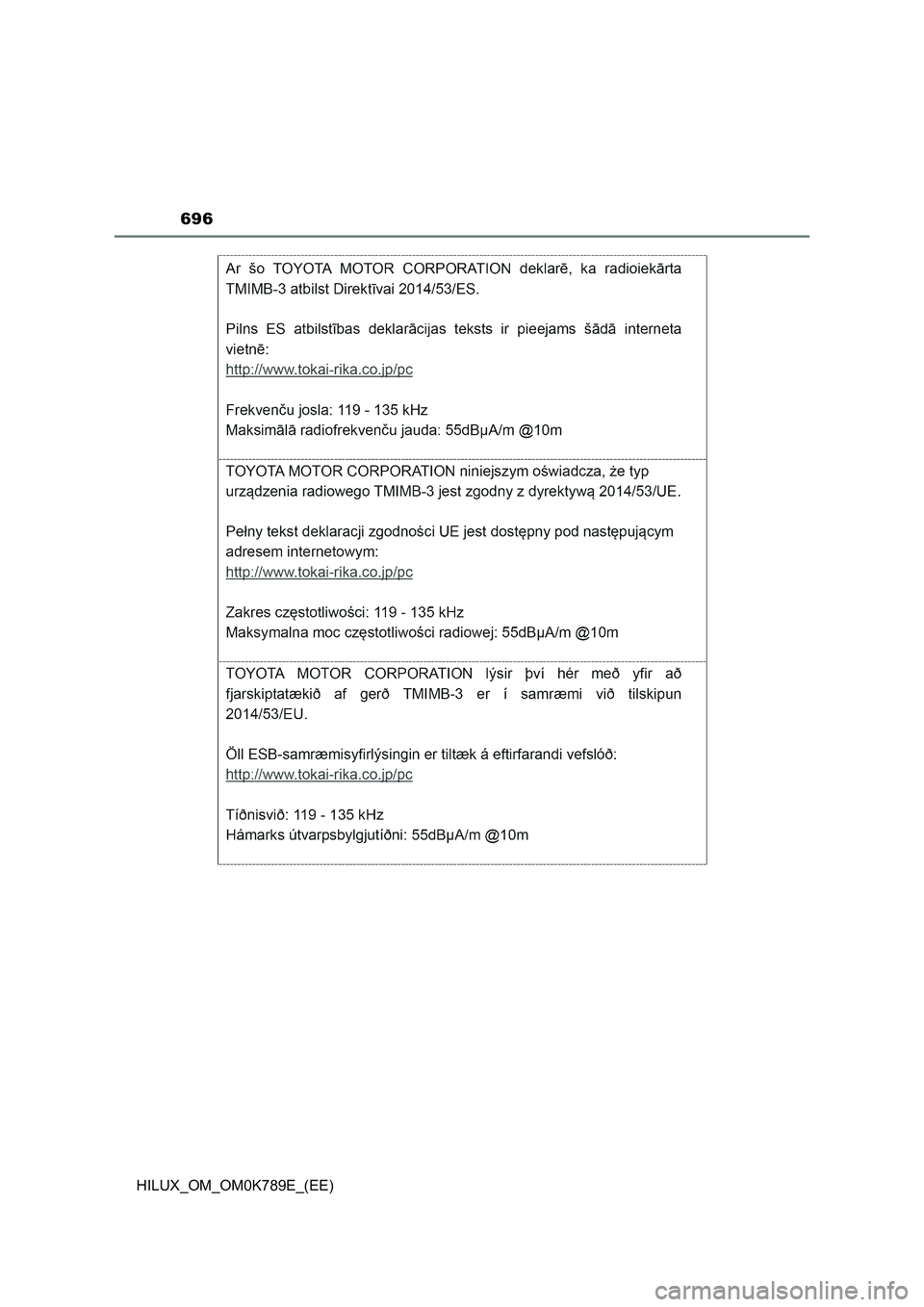 TOYOTA HILUX 2023 Owners Manual 696
HILUX_OM_OM0K789E_(EE) TOYOTA HILUX 2023 Owners Manual 696
HILUX_OM_OM0K789E_(EE)