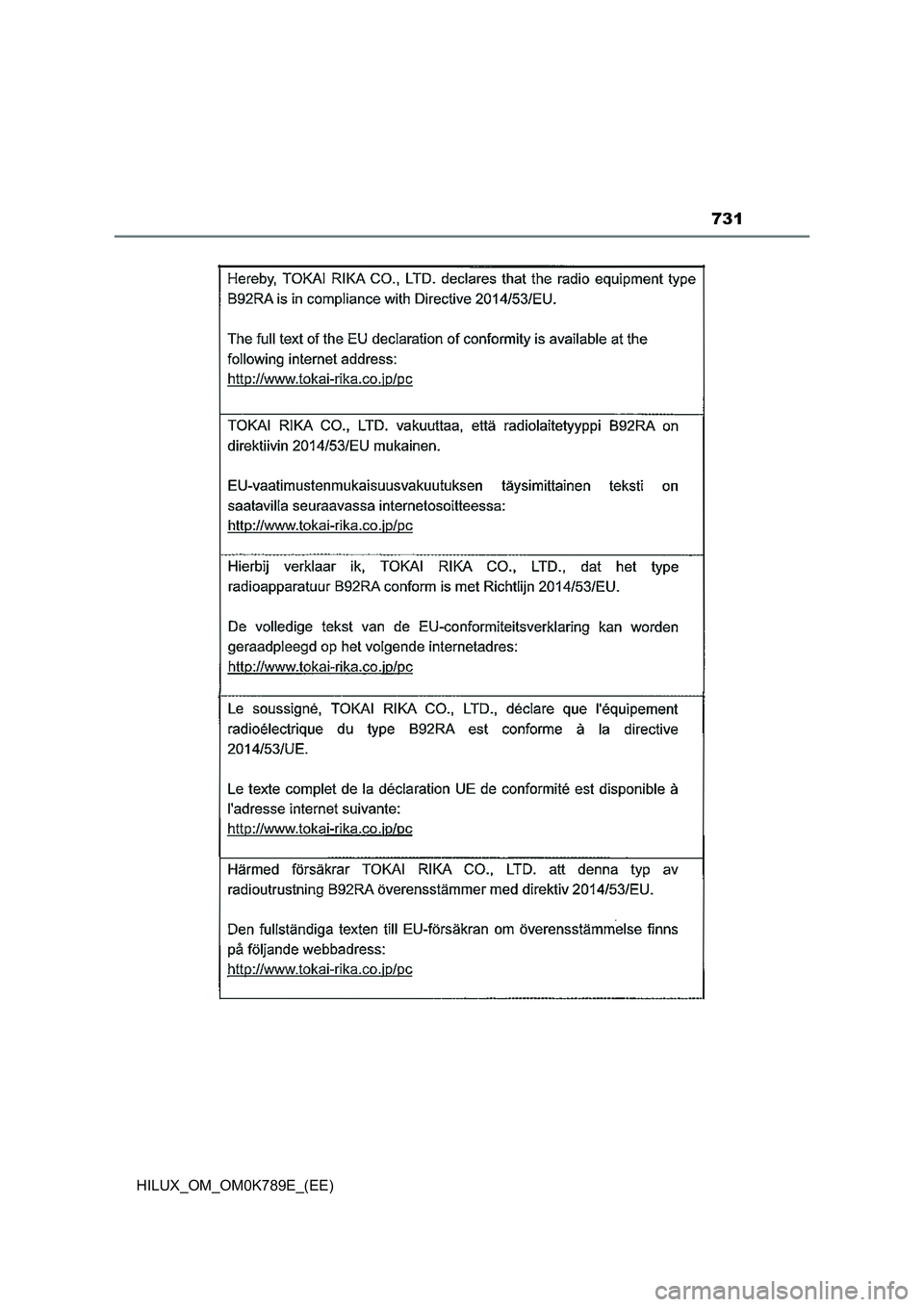 TOYOTA HILUX 2023 Owners Manual 731
HILUX_OM_OM0K789E_(EE) TOYOTA HILUX 2023 Owners Manual 731
HILUX_OM_OM0K789E_(EE)