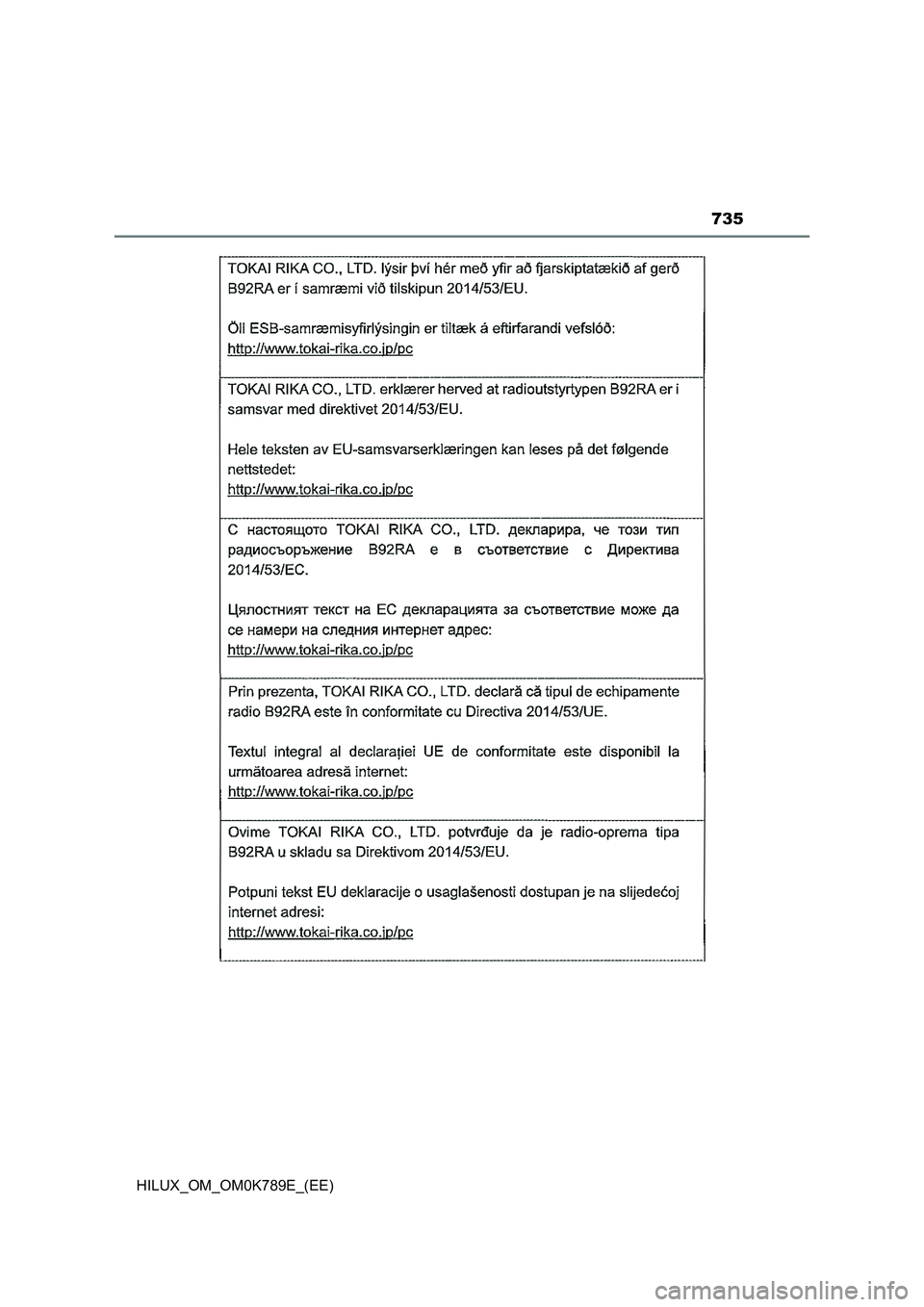TOYOTA HILUX 2023 Owners Manual 735
HILUX_OM_OM0K789E_(EE) TOYOTA HILUX 2023 Owners Manual 735
HILUX_OM_OM0K789E_(EE)