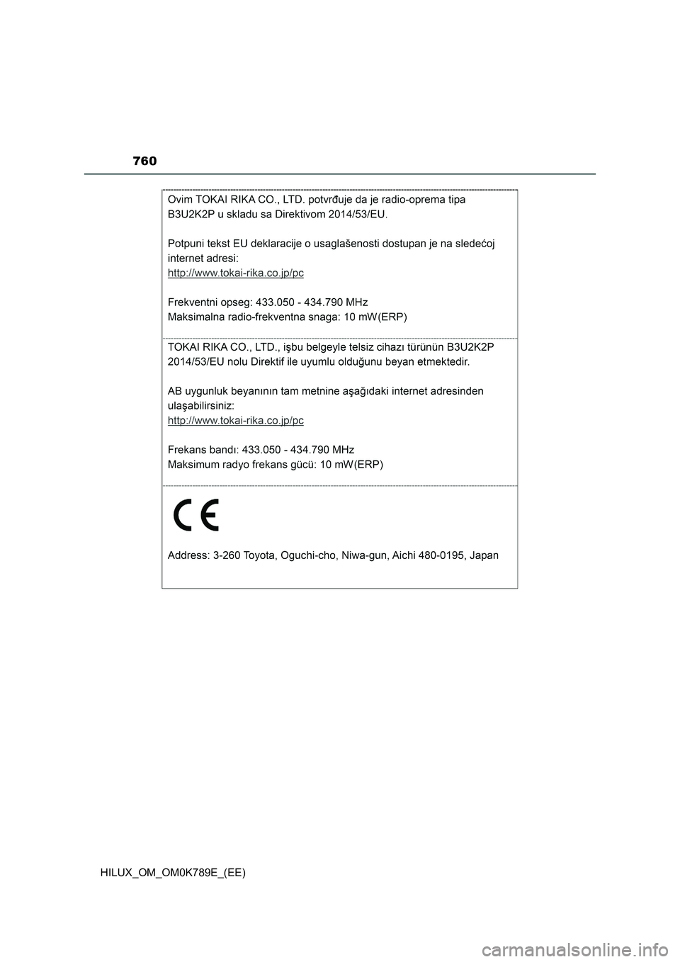 TOYOTA HILUX 2023 Owners Manual 760
HILUX_OM_OM0K789E_(EE) TOYOTA HILUX 2023 Owners Manual 760
HILUX_OM_OM0K789E_(EE)