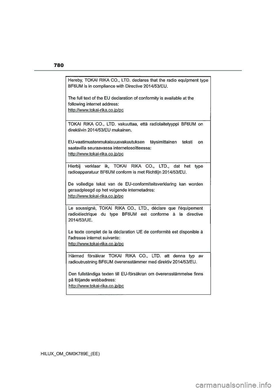 TOYOTA HILUX 2023 Owners Manual 780
HILUX_OM_OM0K789E_(EE) TOYOTA HILUX 2023 Owners Manual 780
HILUX_OM_OM0K789E_(EE)